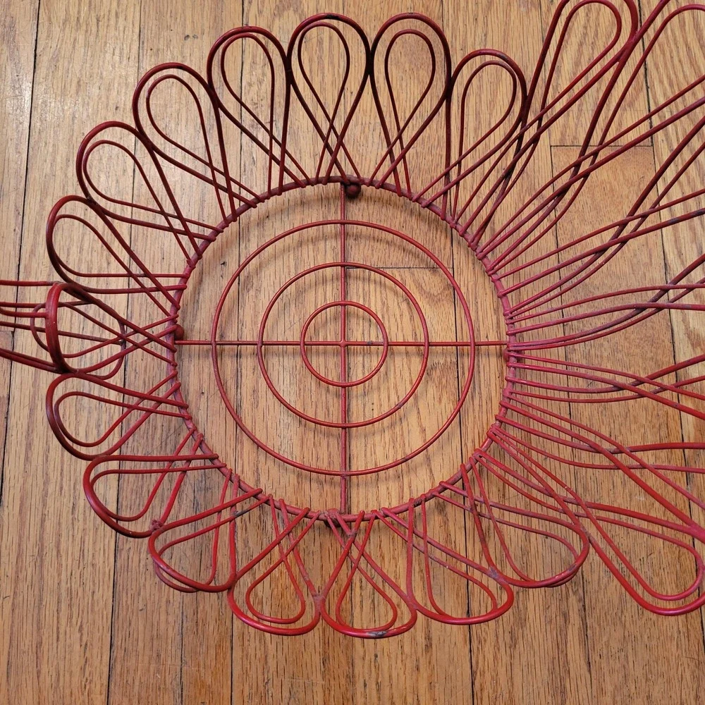 Chicken Turkey Wire Basket‎ Red Metal Holiday Kitchen Decor Country Farmhouse